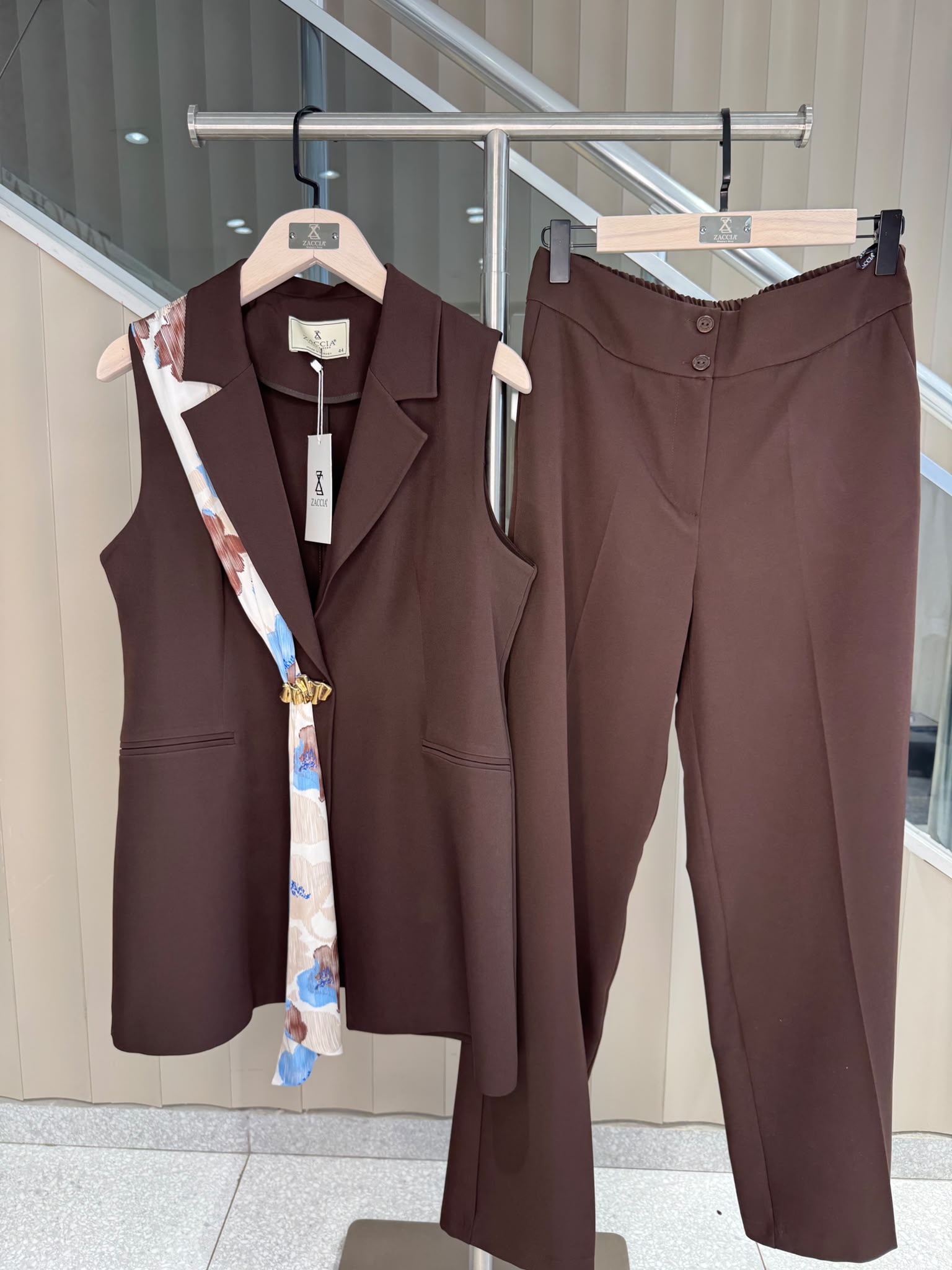 ŞAL DETAYLI YELEK PANTOLON TAKIM -8607