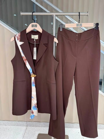 ŞAL DETAYLI YELEK PANTOLON TAKIM -8607
