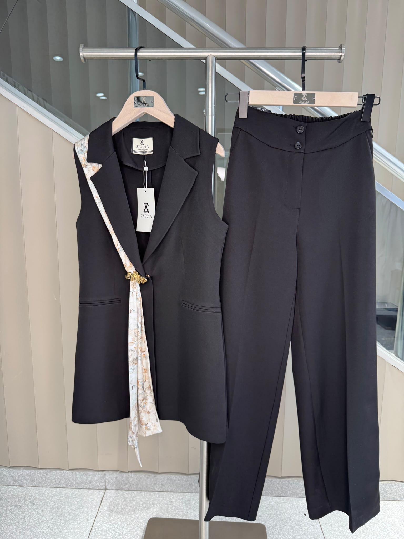 ŞAL DETAYLI YELEK PANTOLON TAKIM -8607