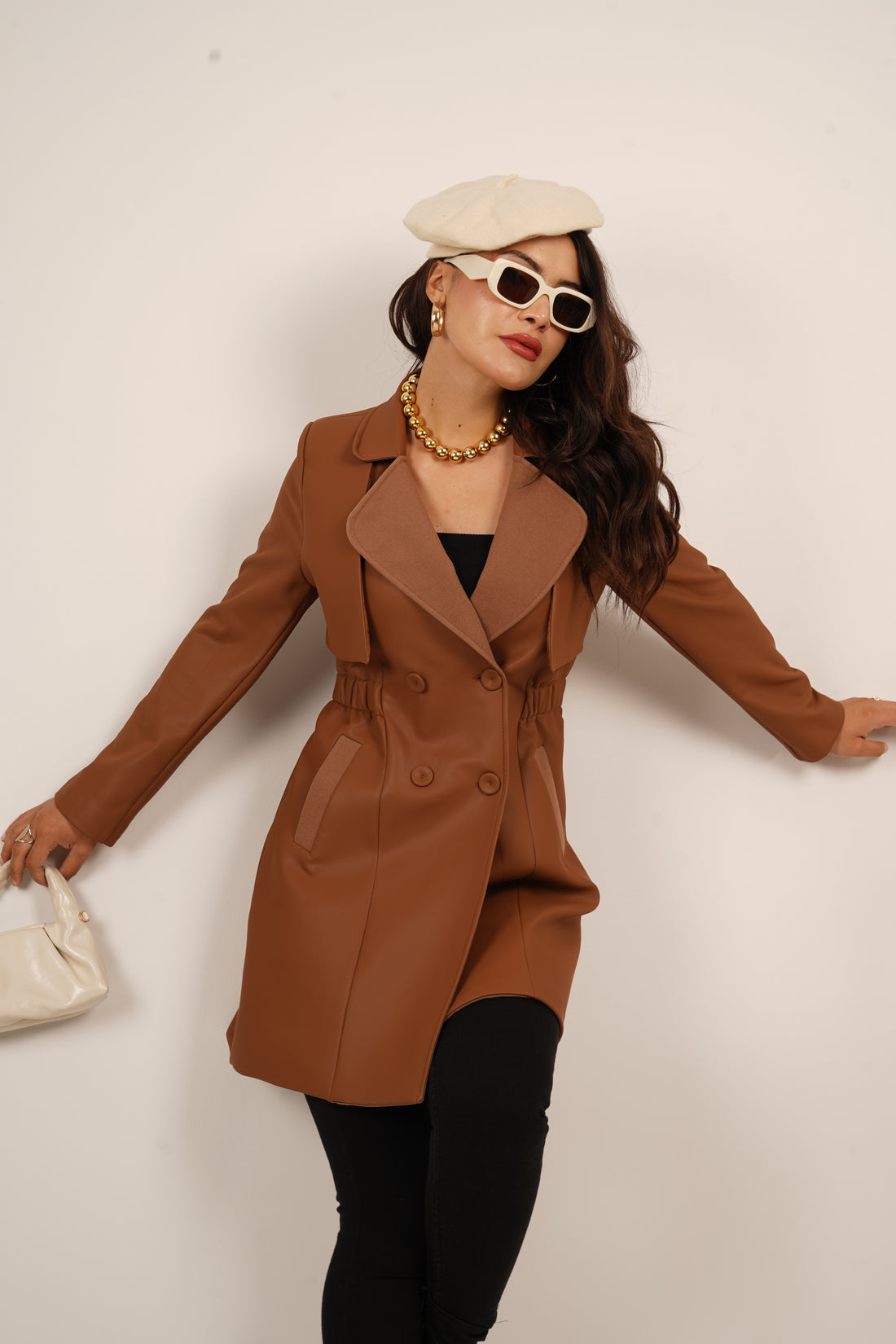 Belden Büzgülü Suni Deri Trençkot