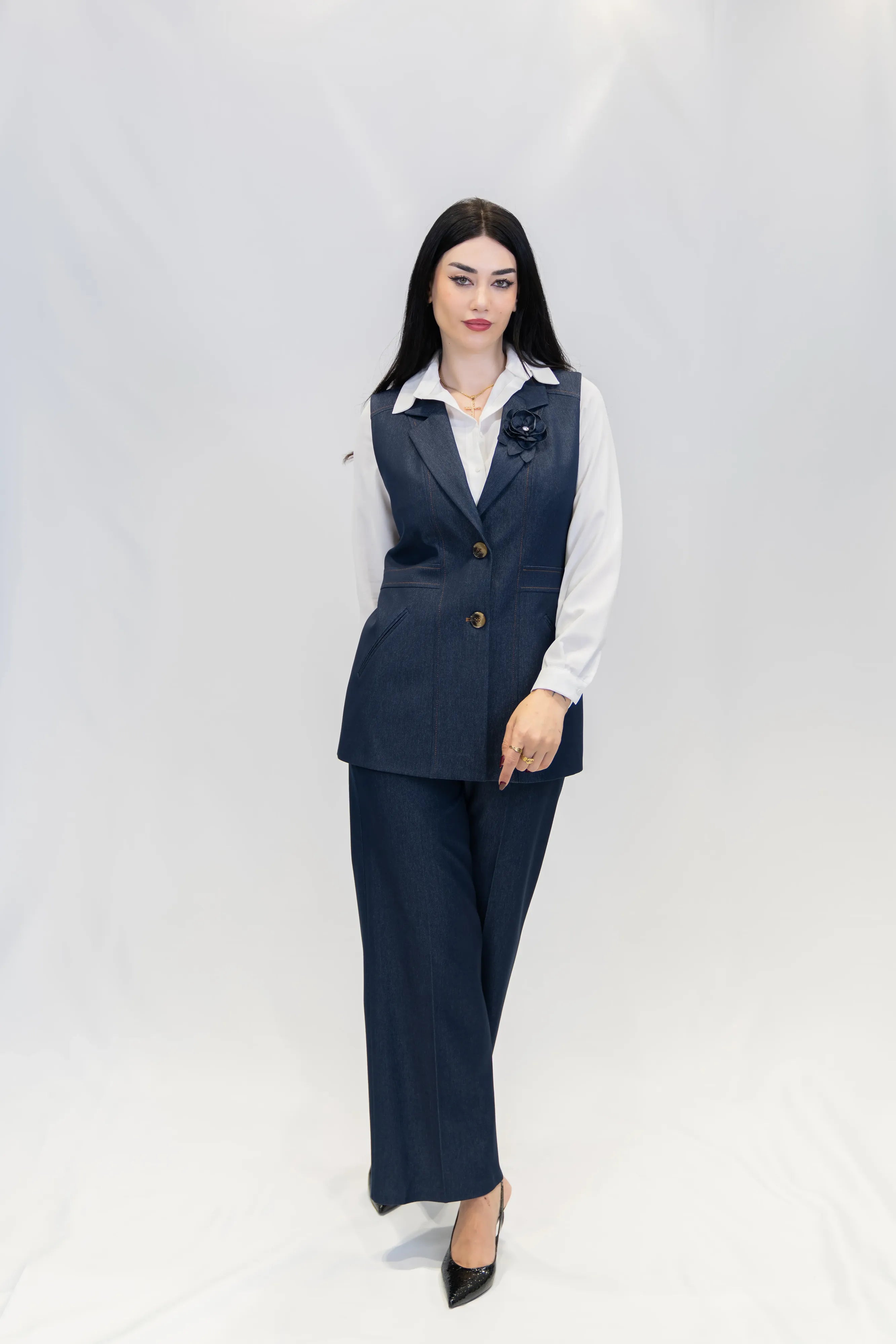 Denim Yelekli Takım