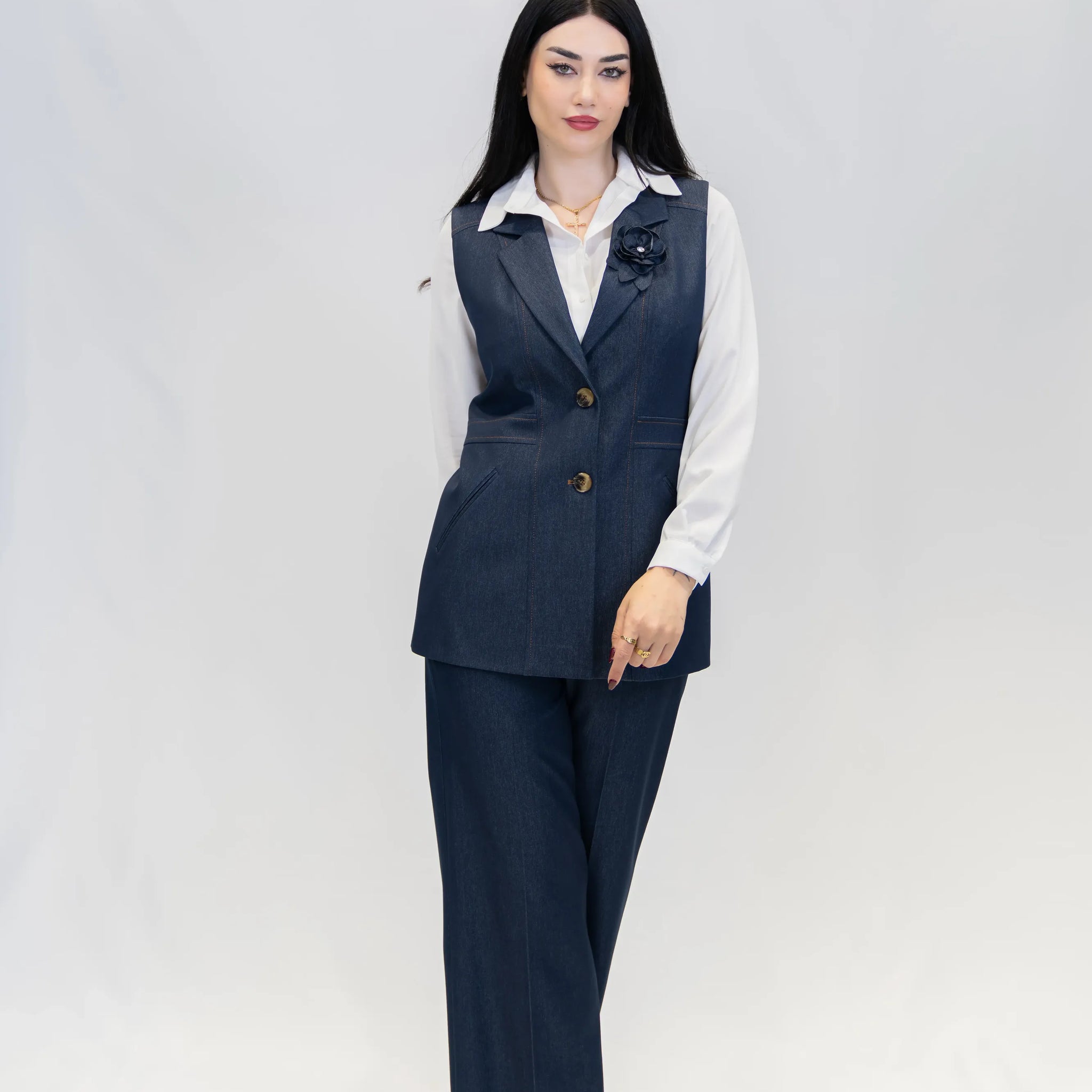 Denim Yelekli Takım