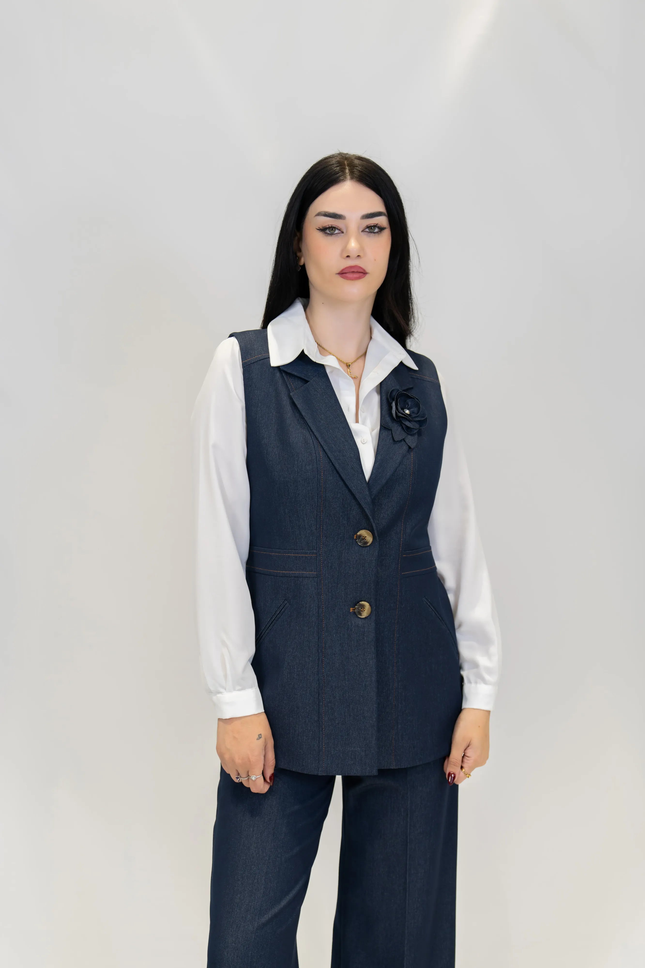 Denim Yelekli Takım