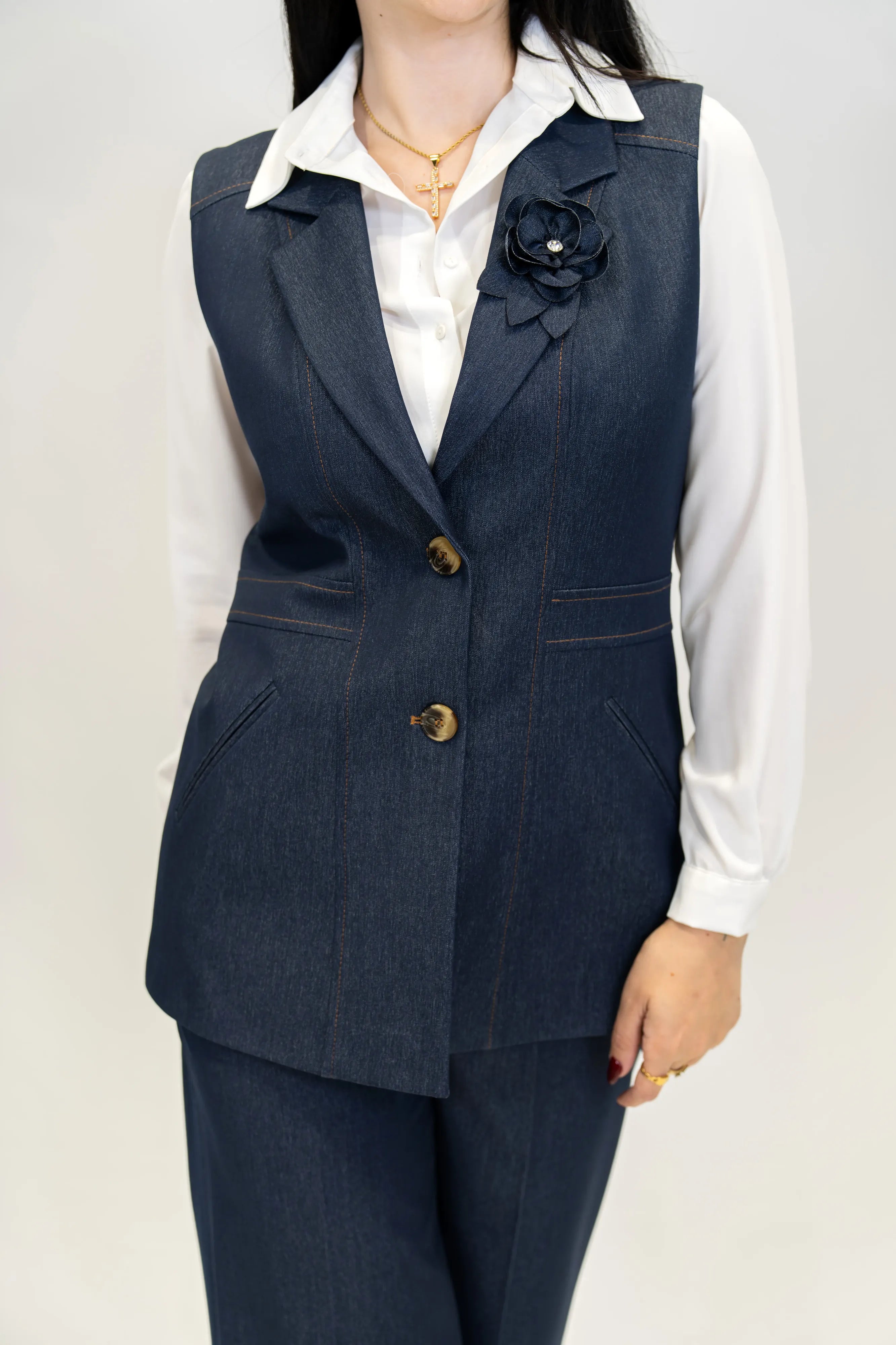 Denim Yelekli Takım