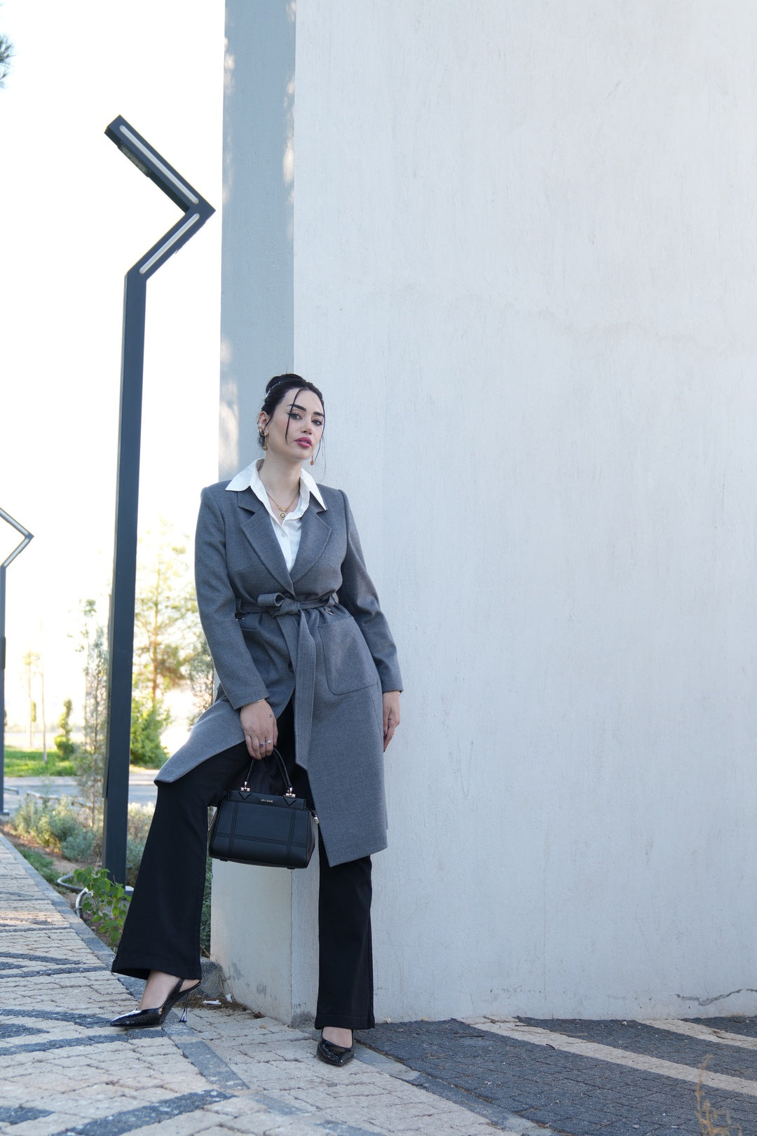 Gri Kaşmir Kumaş Kaban