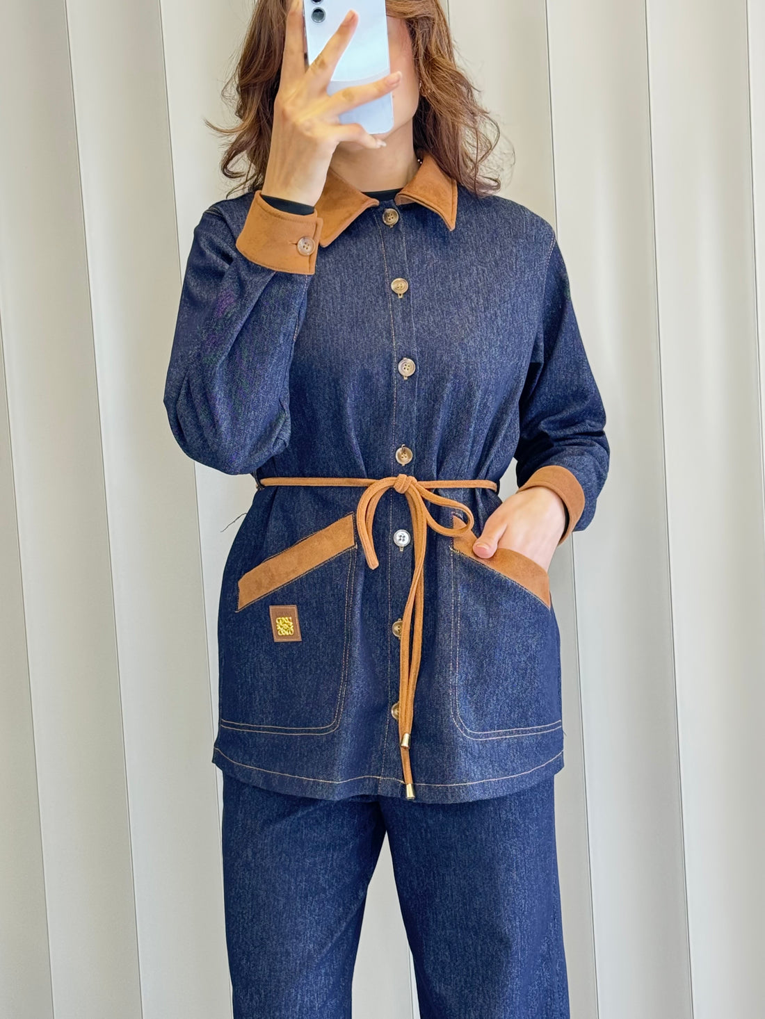 Süet Detaylı Denim Takım-1755