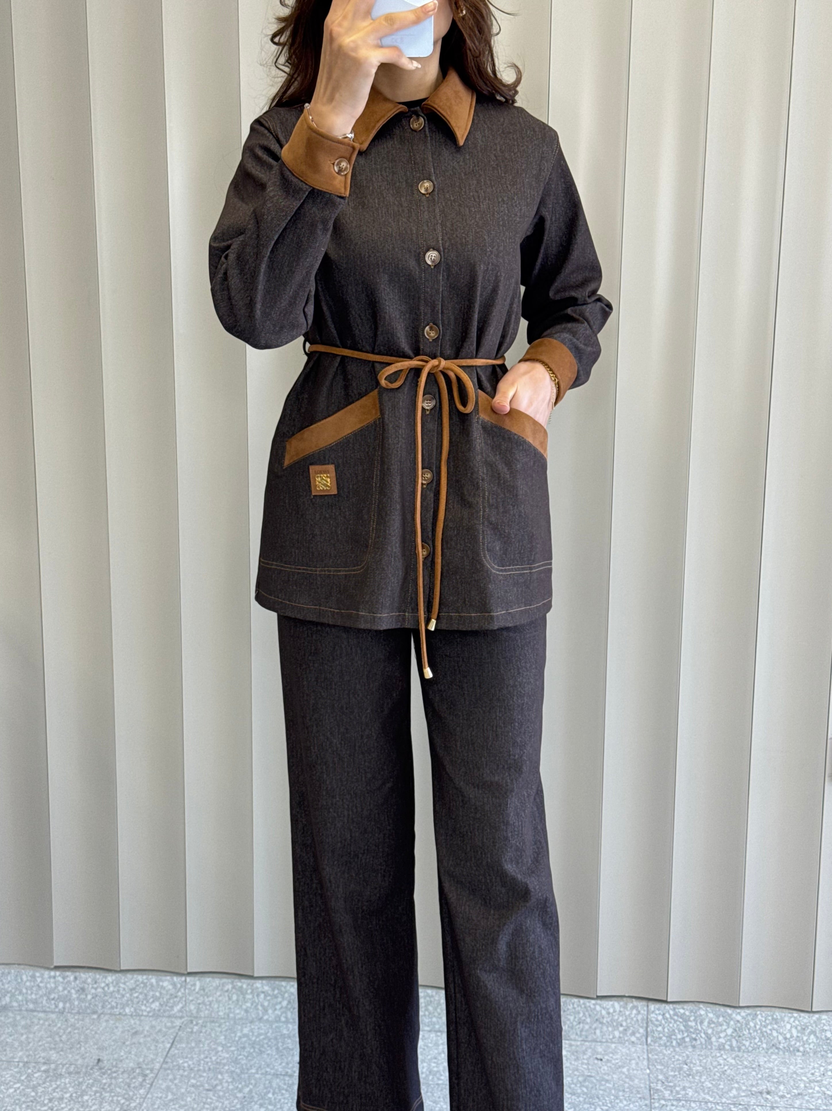 Süet Detaylı Denim Takım-1755