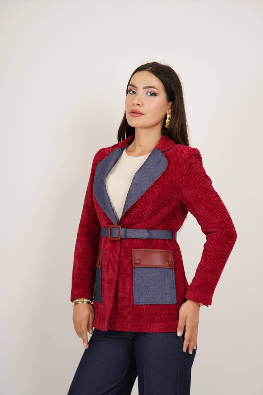 fitilli kadife taşlı ceket-7338