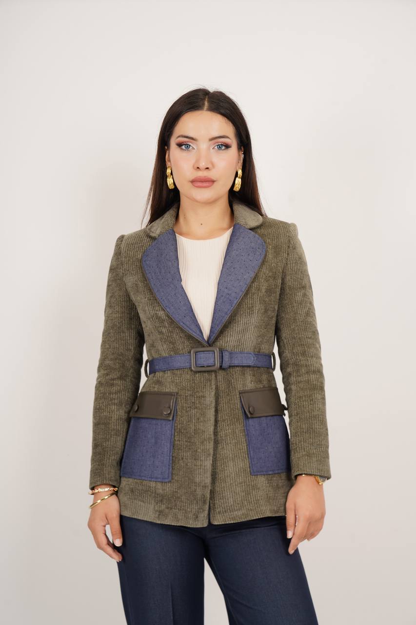 fitilli kadife taşlı ceket-7338