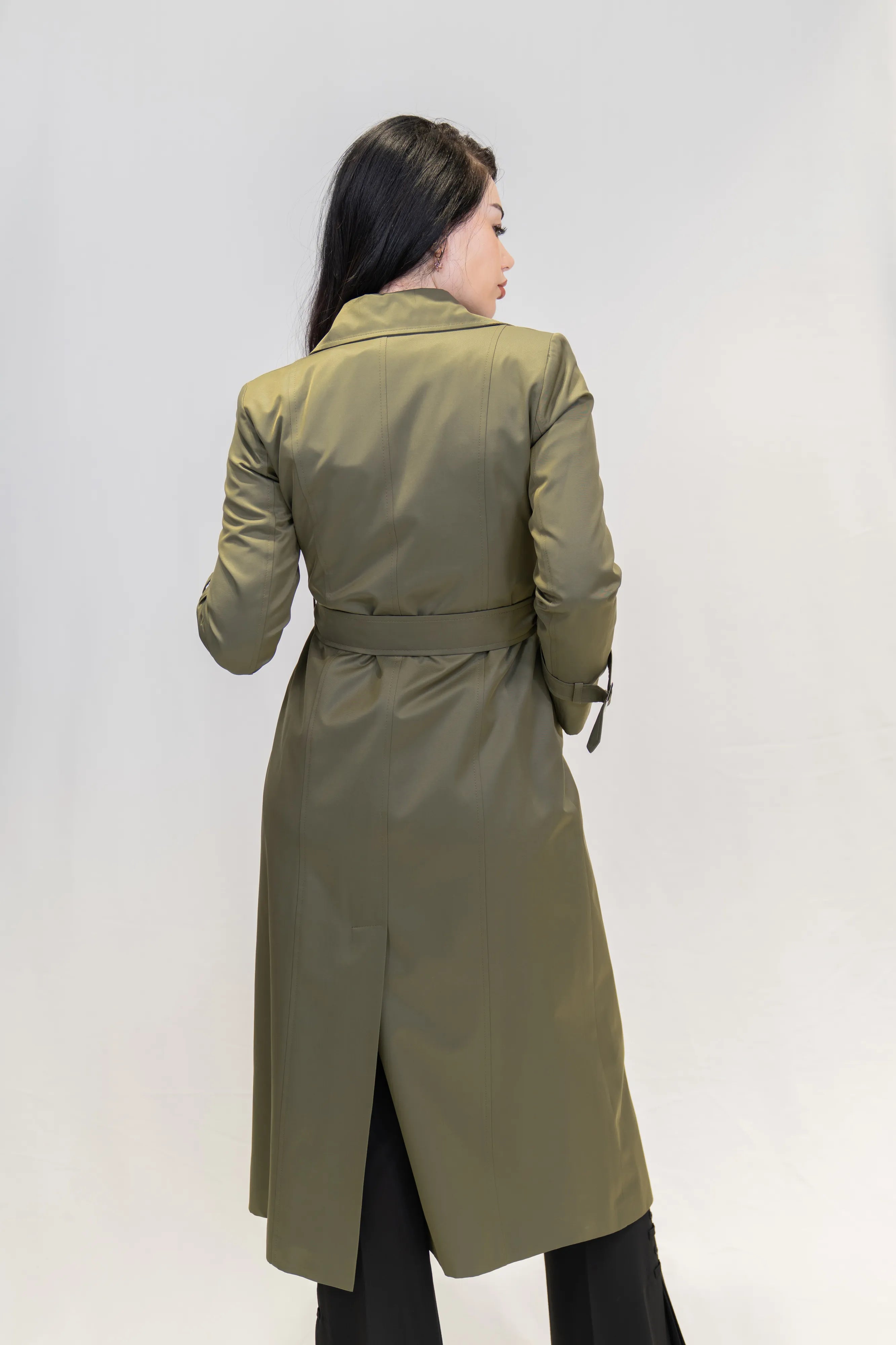 Kruvaze Gömlek Yaka Su İtici Özellikli Uzun Trençkot