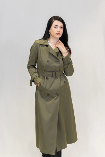 Kruvaze Gömlek Yaka Su İtici Özellikli Uzun Trençkot