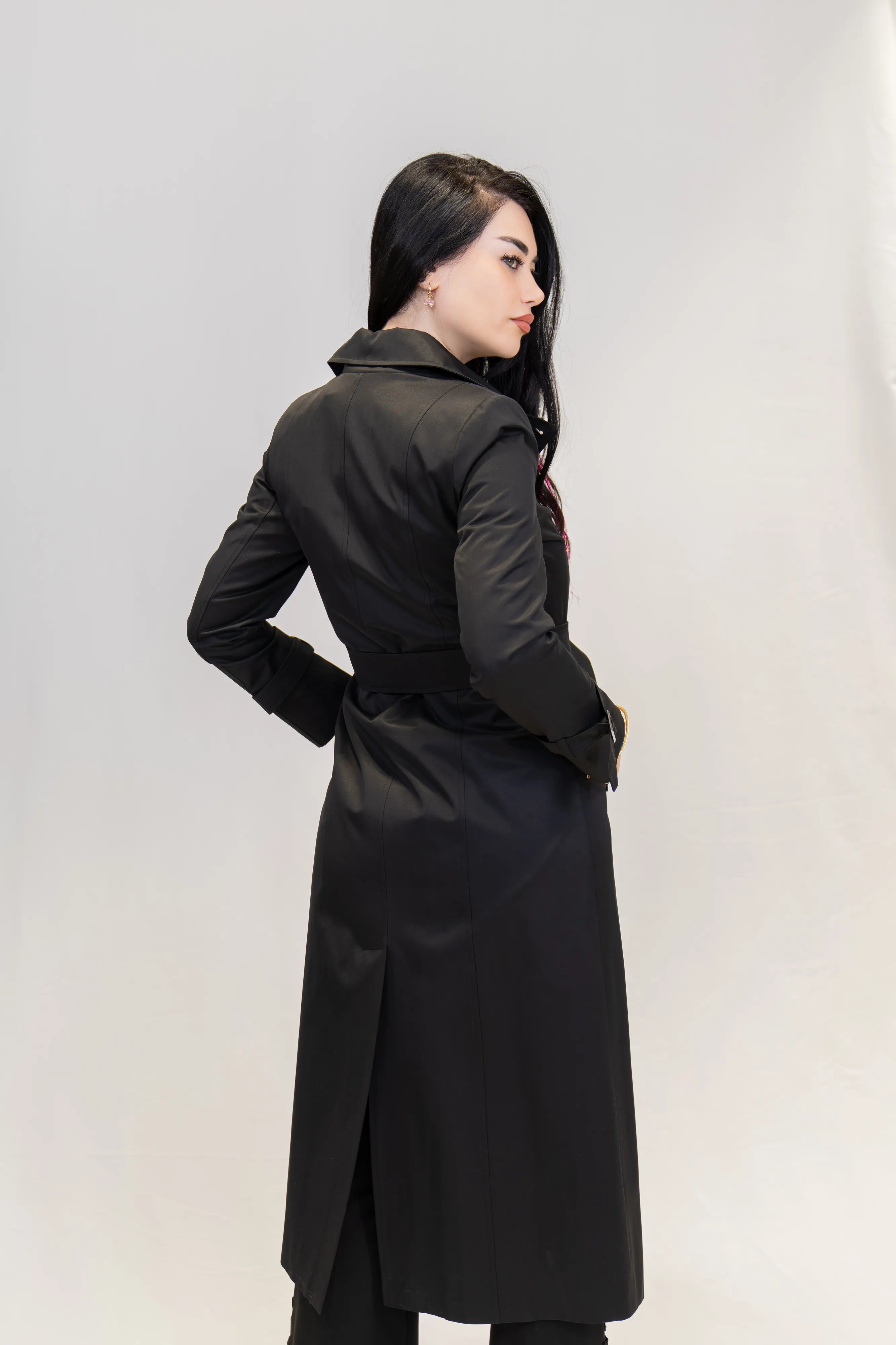 Kruvaze Gömlek Yaka Su İtici Özellikli Uzun Trençkot