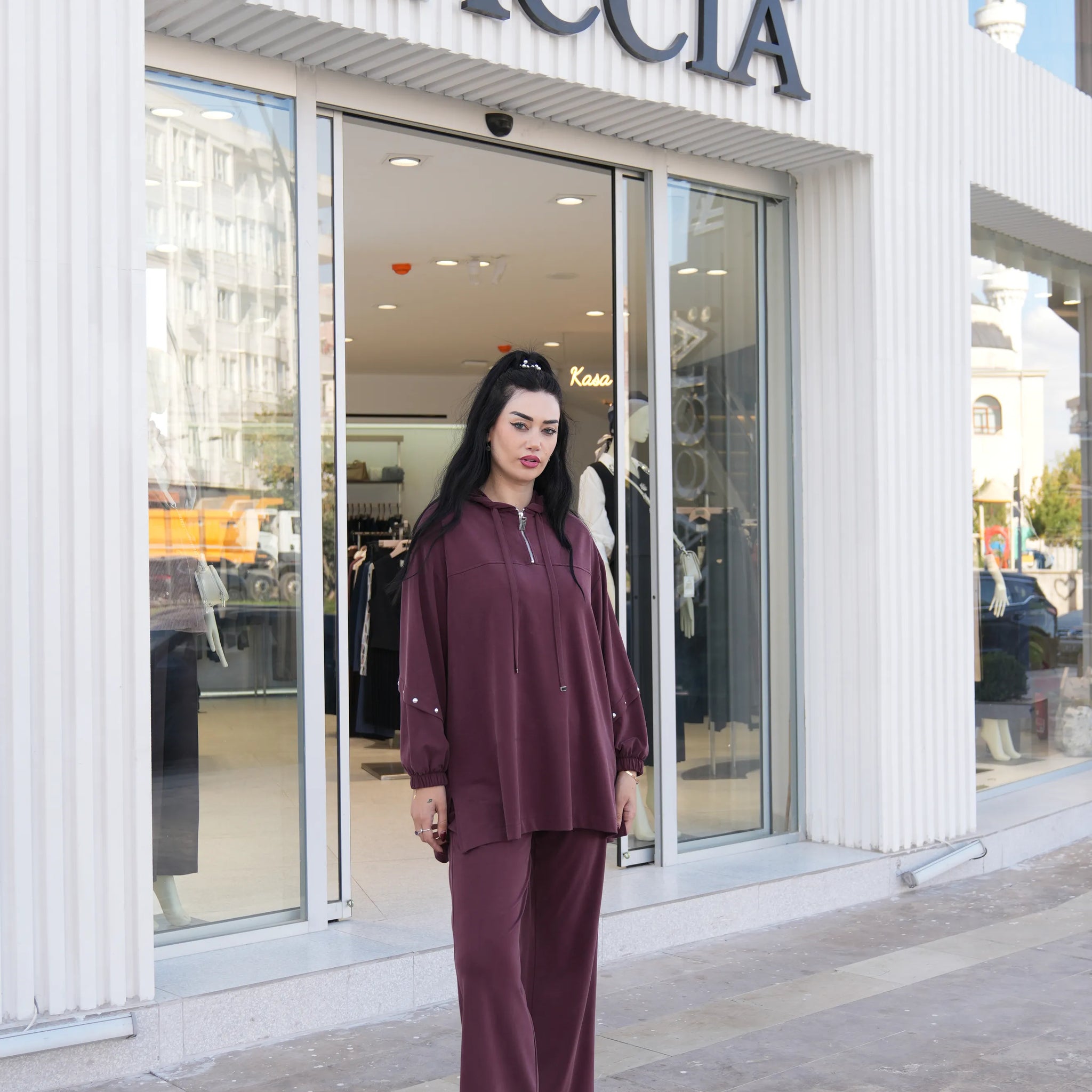 Kapşonlu Pike Kumaş İkili Takım