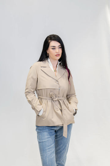 Palerin Detaylı Su İtici Özellikli Kısa Trençkot