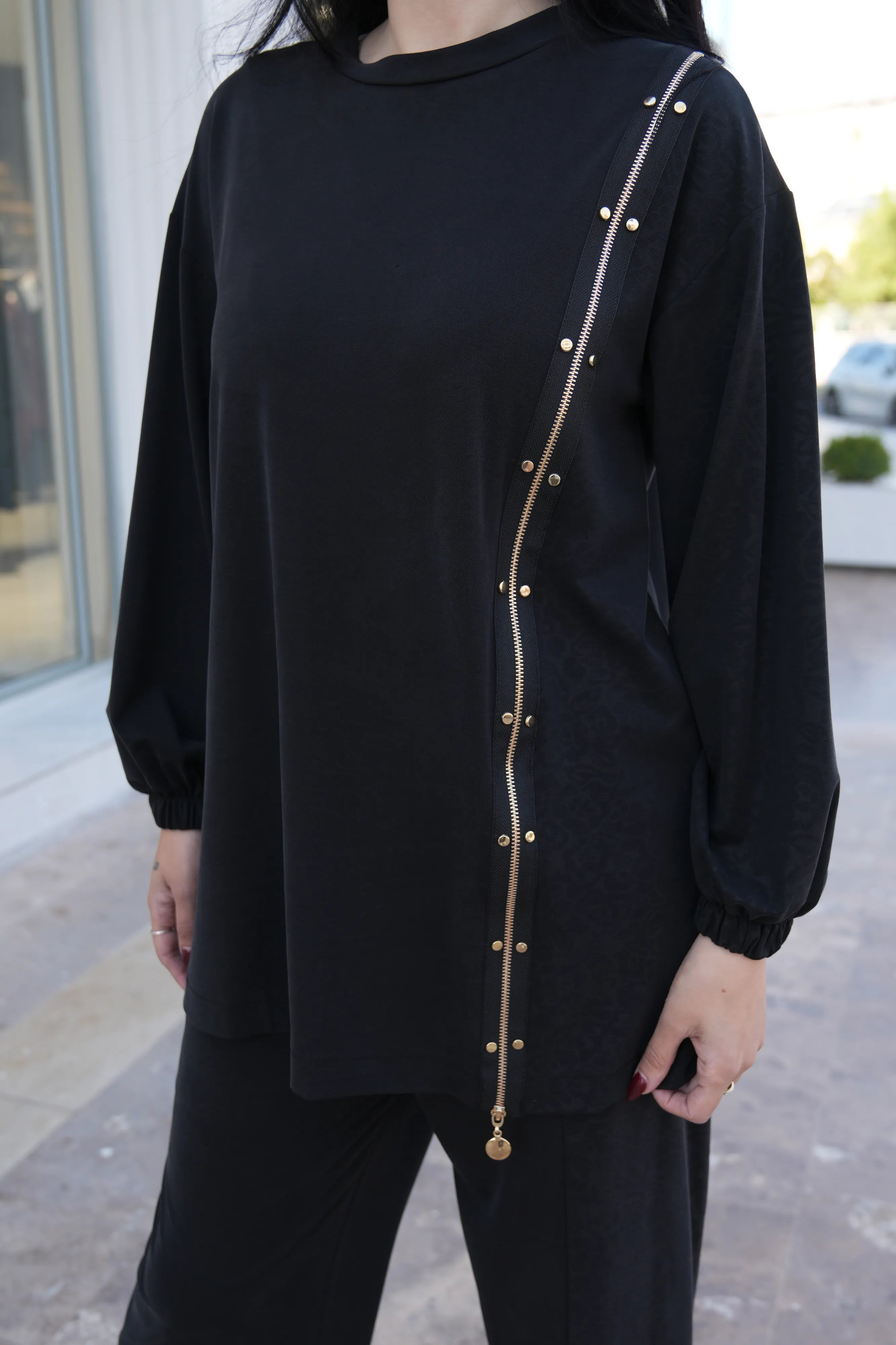 Fermuar Detaylı Pike Kumaş İkili Takım