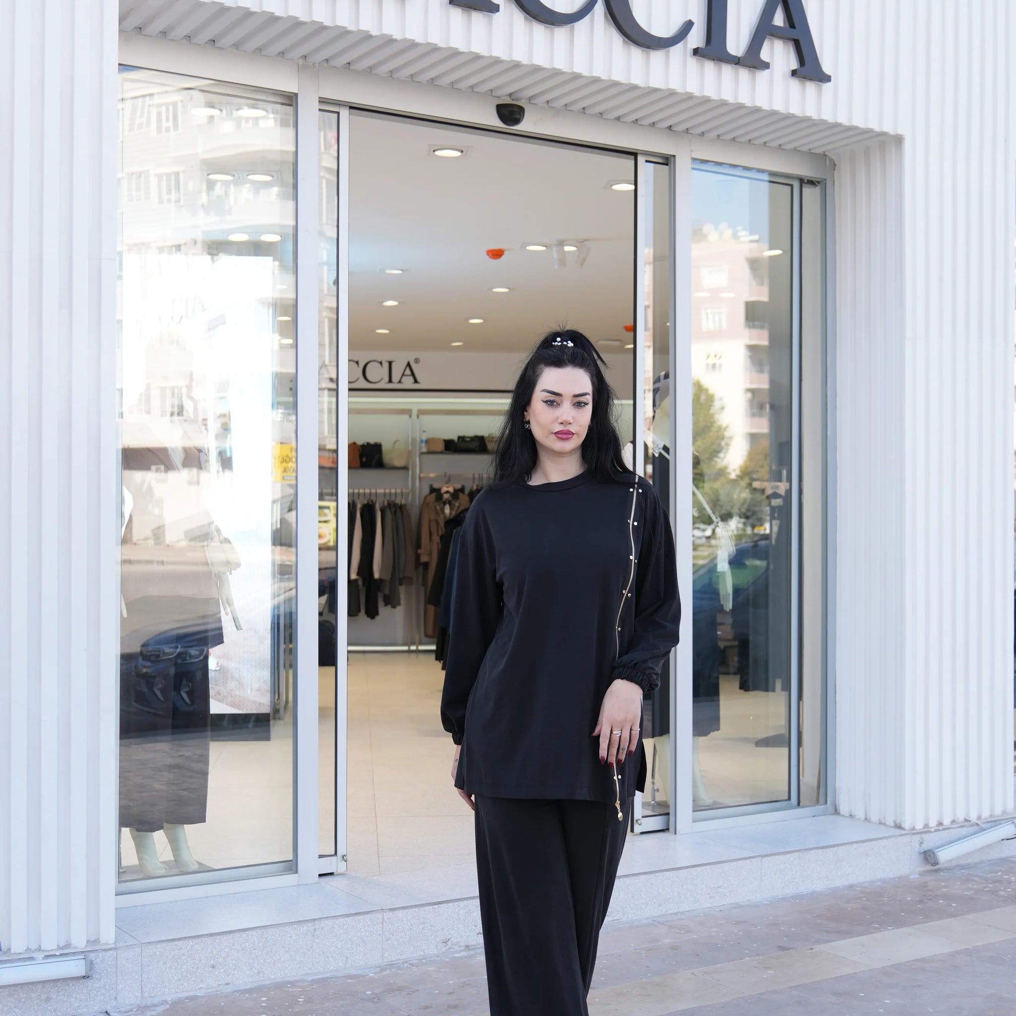 Fermuar Detaylı Pike Kumaş İkili Takım