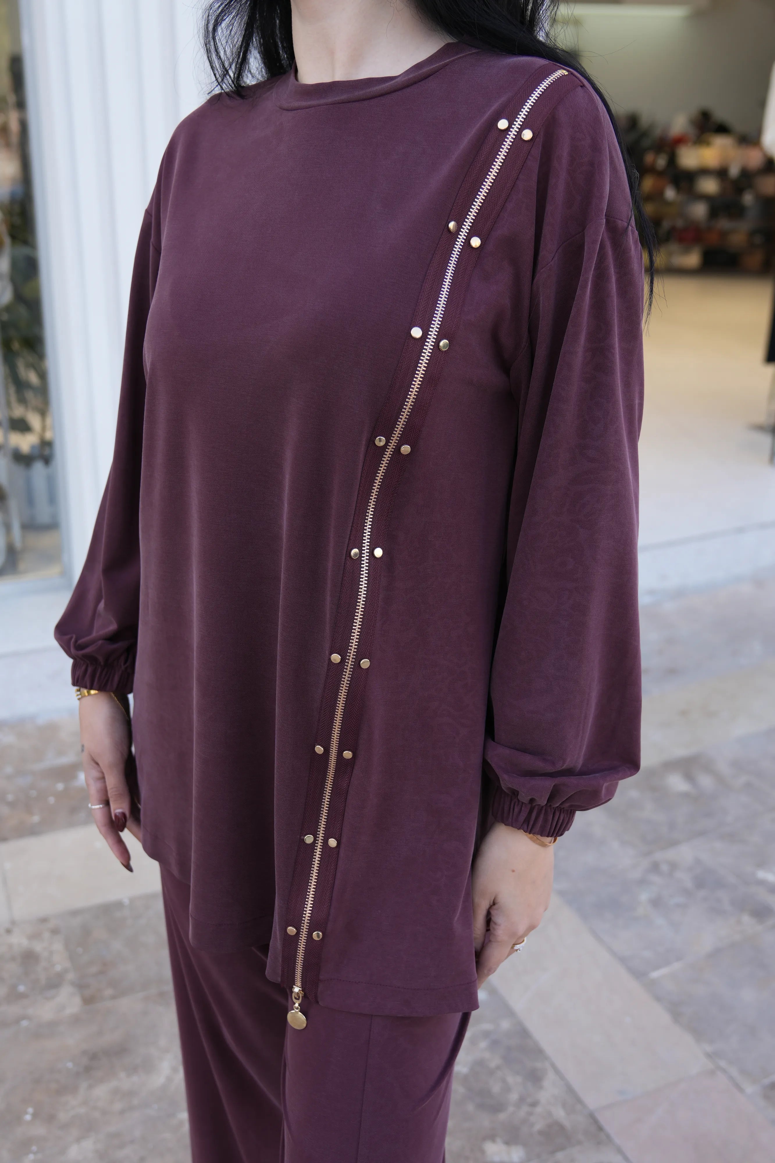 Fermuar Detaylı Pike Kumaş İkili Takım