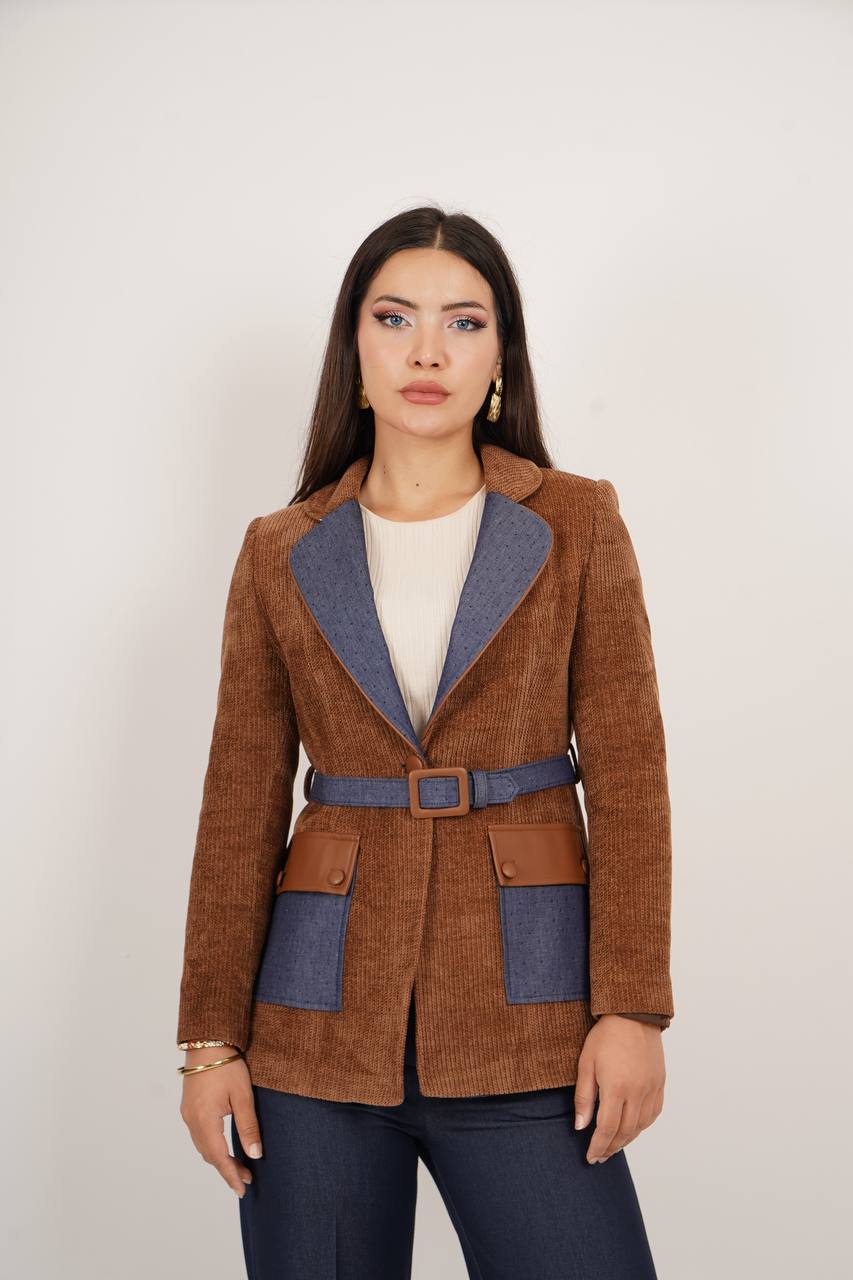 fitilli kadife taşlı ceket-7338