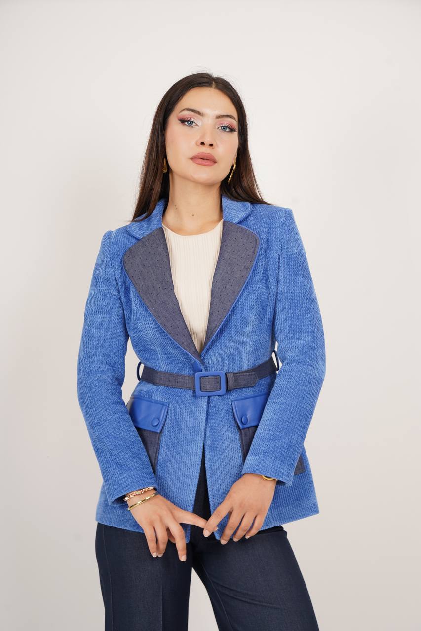 fitilli kadife taşlı ceket-7338