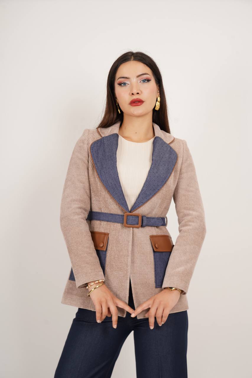 fitilli kadife taşlı ceket-7338